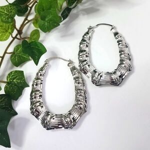 Retro Silver Bamboo Doorknocker Hoop Earrings